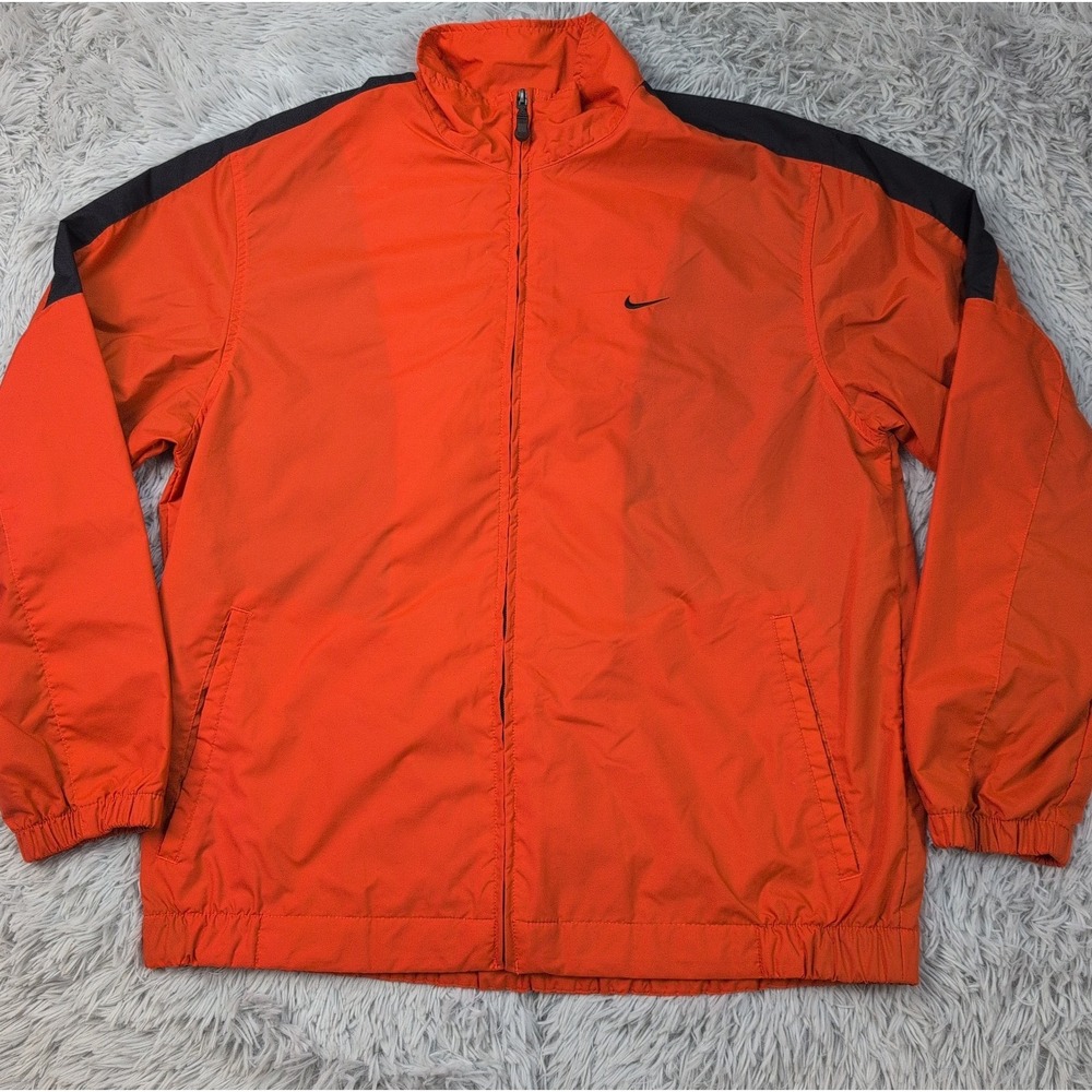 Nike Jacket Mens M Orange Windbreaker Track Pockets Swoosh Athletic Zip Up
